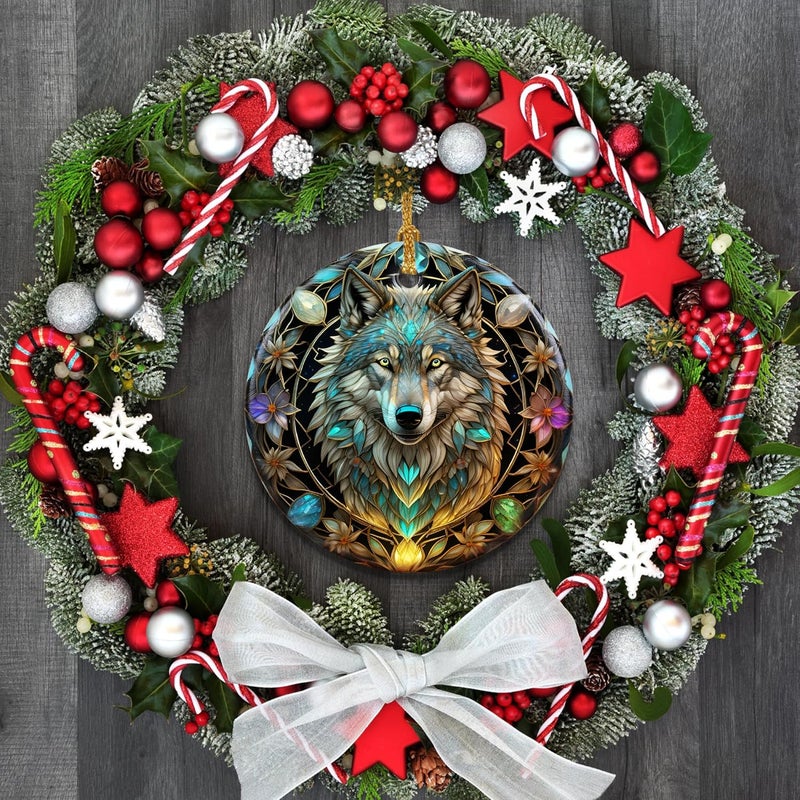 Touber Stained Ceramic Wolf Ornament - Wolf Christmas Ornaments - Christmas Tree Ornaments - Christmas Decorations - Wolf Decor for Office, Room, Home - Holiday Present Ideas - Image 5